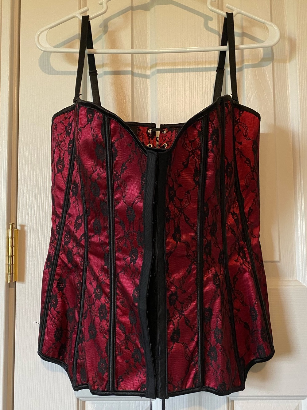 Coquette Red Satin and Black Lace Corset Top Size 1X/2X